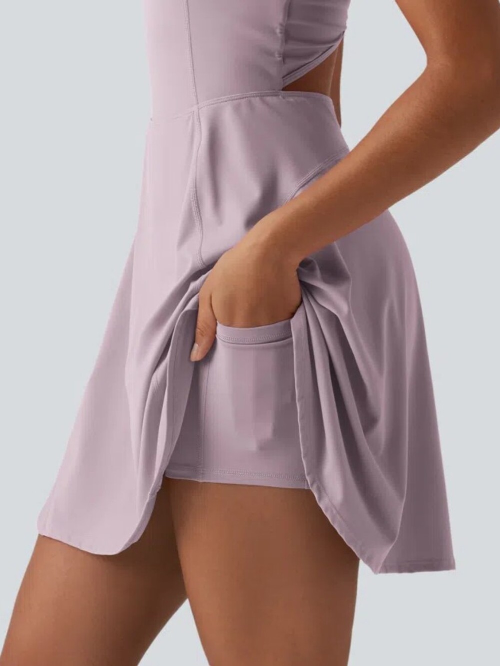 NWT Halara Softlyzero Airy 2-in-1 Backless Sports Dress Size L Mauve - Picture 5 of 9